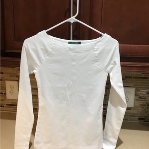 Ralph Laurent Cotton-Blend Boatneck Top long sleeve white size P XSmall